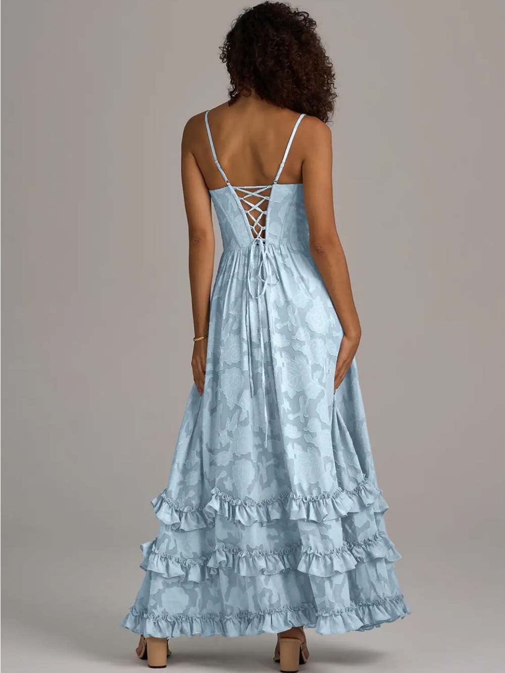 Azazie Sky Blue Floral Burnout Corset Dress - Picture 10 of 13